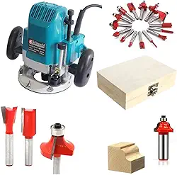 Aparador Elétrico Tupia Coluna 1600w 12mm + Jogo de Fresas 8mm Com Maleta 15 Pçs 110v