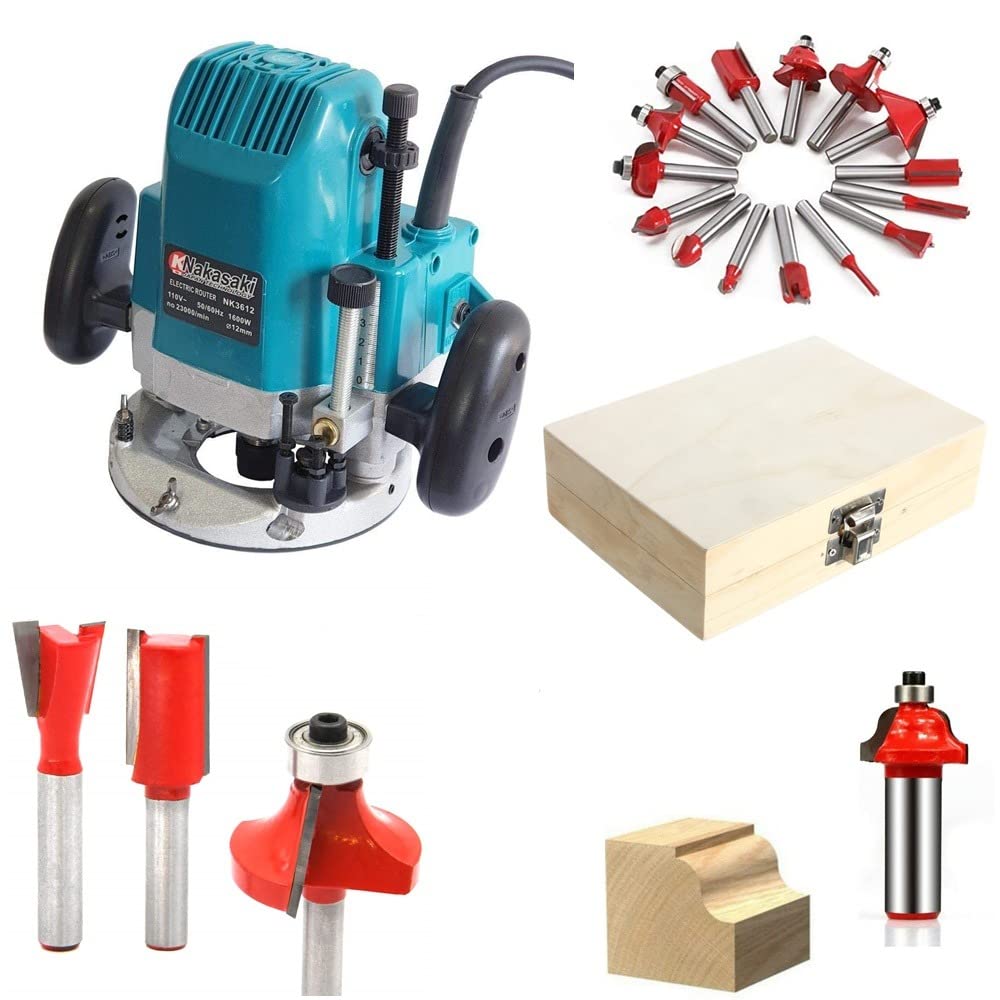Aparador Elétrico Tupia Coluna 1600w 12mm + Jogo de Fresas 8mm Com Maleta 15 Pçs 220v