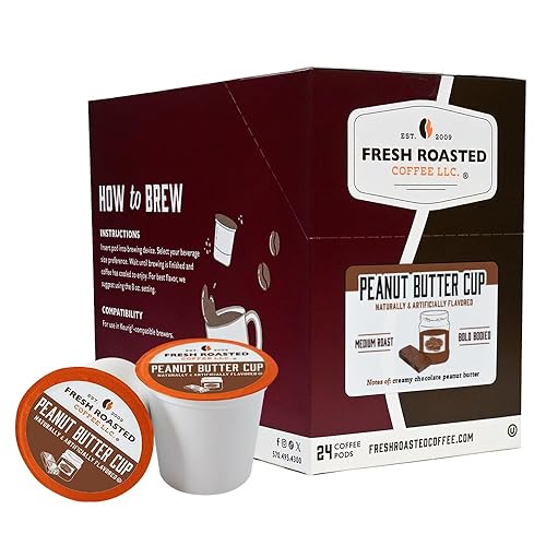 Fresh Roasted Coffee, Mantequilla de maní y chocolate, cápsulas de café saborizadas, compatibles con K-Cup, 24 unidades