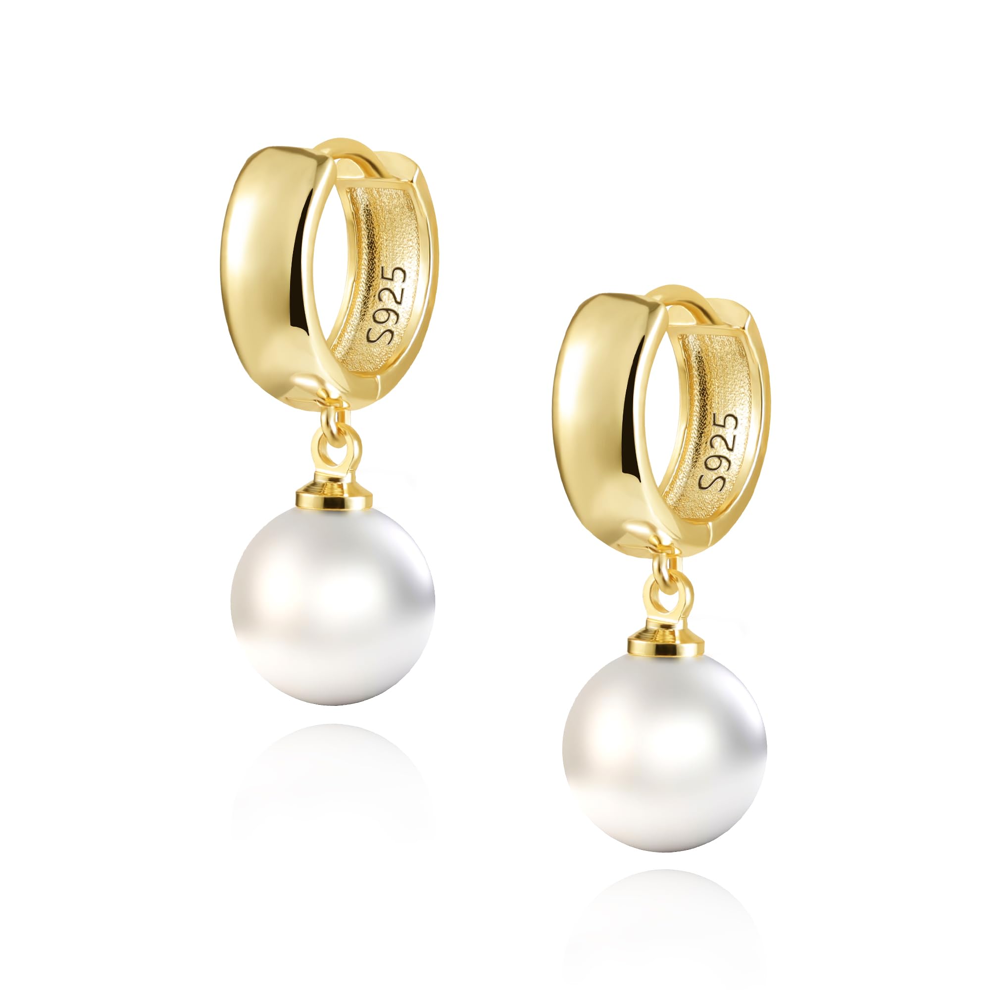 ASH'S CHOICE ASH'S CHOICE Pendientes de perlas para mujer de plata 925 con colgante de perlas, juego pequeño, pendientes de oro, pendientes de gota con circonita AAA, pequeños pendientes de purpurina para mujer