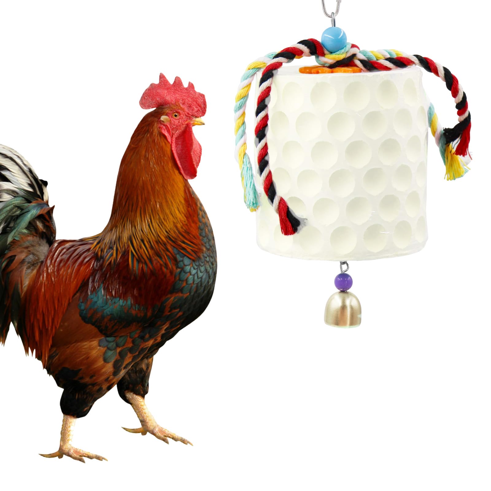 Oooct Large Chicken Chewing Toy, Chick Beak Grinding Calcium Stone with Bells, Chicken Coop Accessories, Cage Toys for Cockatiel Parakeet Parrot