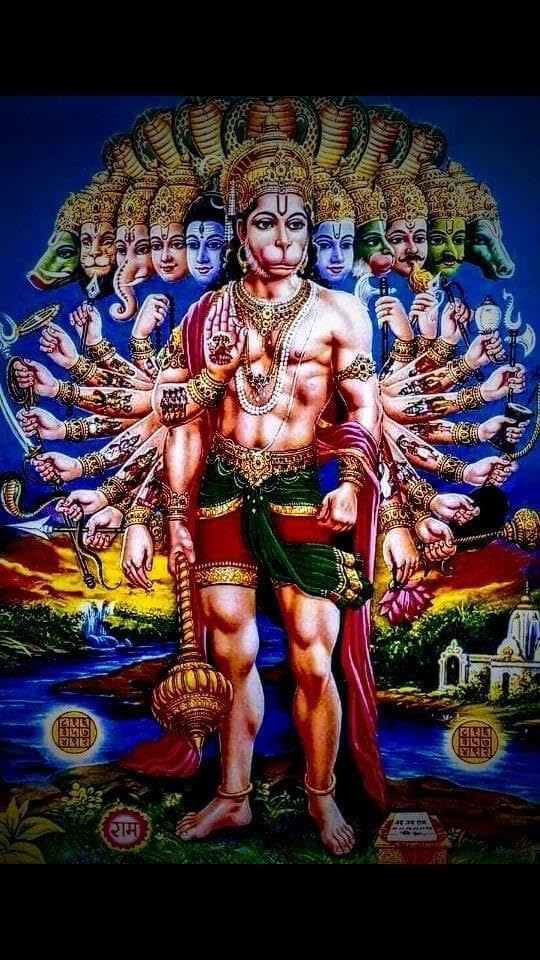 Samriddhi 11 Mukhi Shri Hanuman Ji Wallpapers Fully Waterproof Vinyl Poster for Home Decoration, Office, Gym College Wall decoration Painting (12 inch X 18 inch)