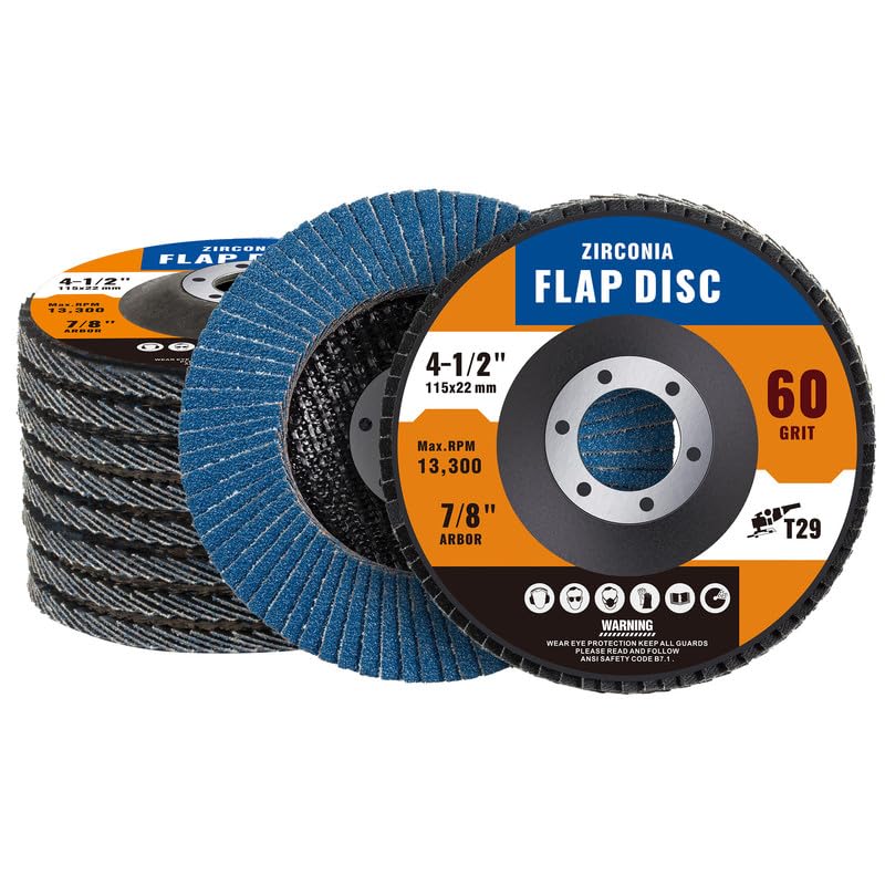 Shawya 10 Pack Zirconia Flap Discs 4 1/2 for Angle Grinder 60 Grit 7/8” Arbor Flap Wheel for Rust Removal, Sanding and Finishing, T29