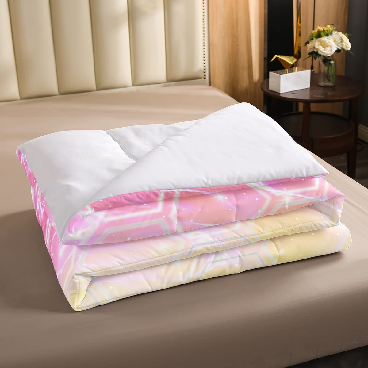 Loussiesd Honeycomb Duvet Insert Hexagonal Beehive Geometrical Bedding Set For Kids Adults Gradient Blue Pink Yellow Soft Simplistic Galaxy Double Size Warm 3 Pcs - Image 3