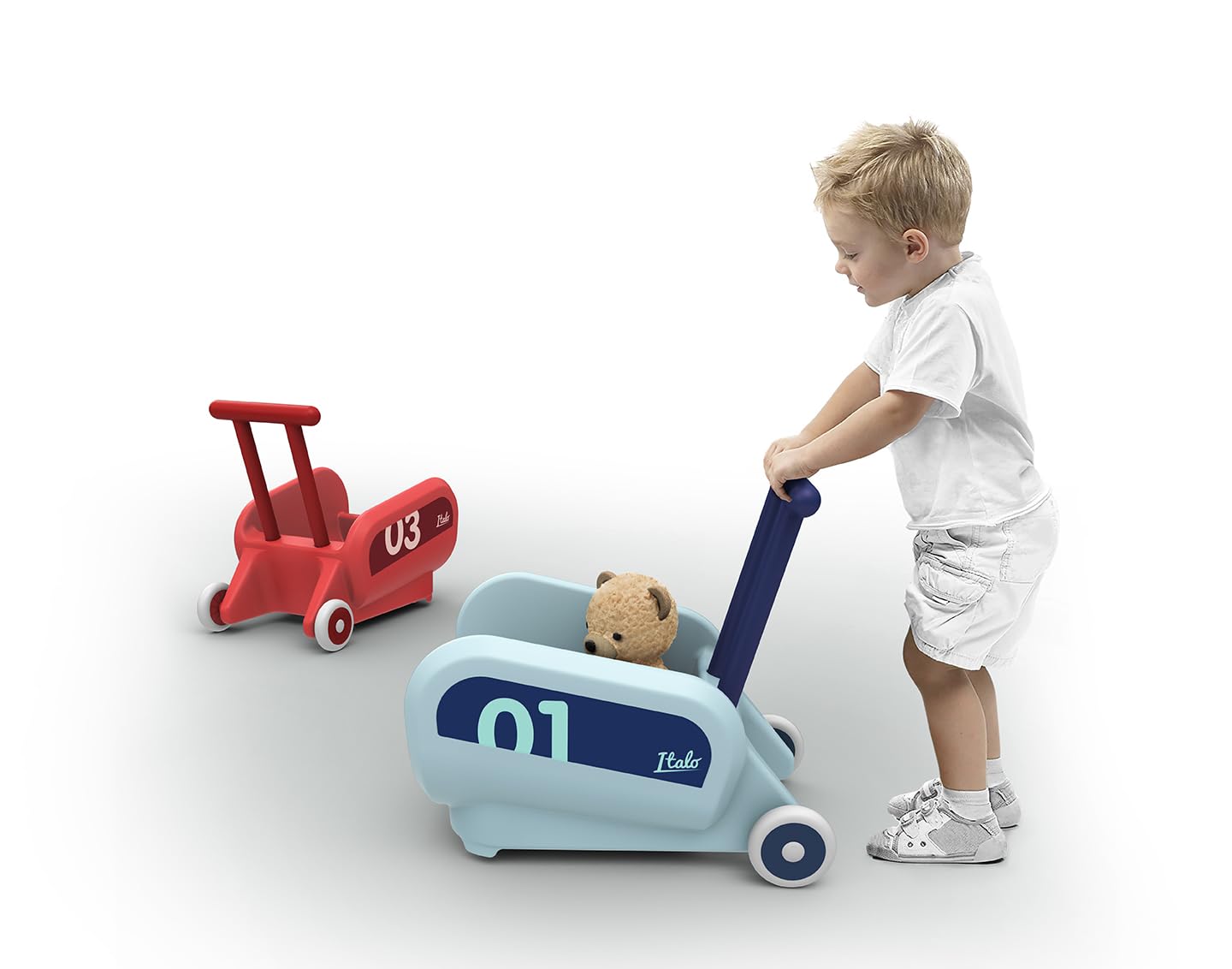 Italtrike Italo – Carro primeros pasos – Diseño sinuoso, ruedas silenciosas, seguro para interiores y exteriores – Desarrollo de la motricidad, coordinación y gestión de espacios, 2 – 6 años (azul)