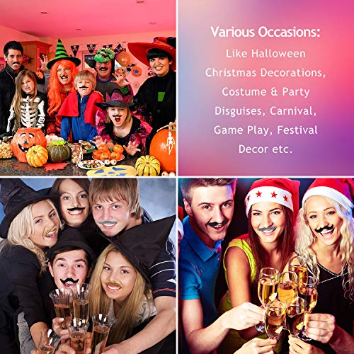 Image of Whaline 48Pcs Fake Mustaches Self-Adhesive Novelty Mustaches Set Costume Facial Hair for Halloween Masquerade Party Decor