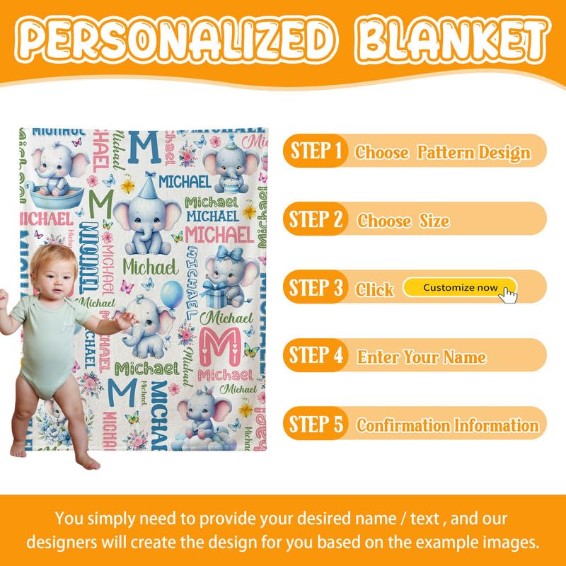 Image of Custom Elephant Blanket for Boys Girls,Ultra Soft Personalized Gifts Baby Blanket,Customized Throw for Toddlers Newborn Stroller Crib,40 inchx50 inch