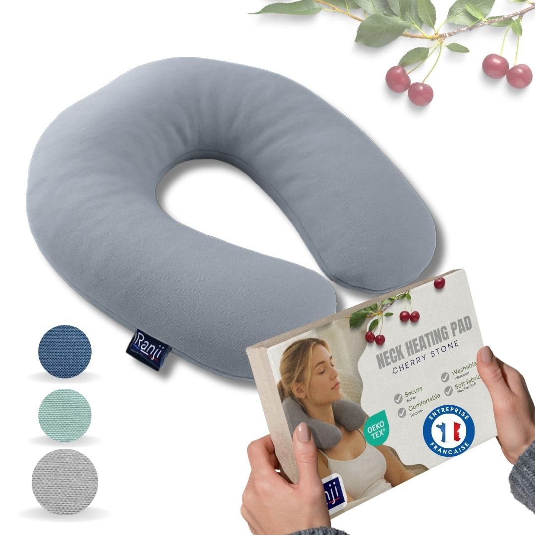RANJI - Saco Térmico de Semillas para Microondas – Cojín Térmico Cervical Natural | Bolsa Calor Semillas Lavable | Almohada Semillas Cuello y Hombros | Sin Agua y Reutilizable (Gris)