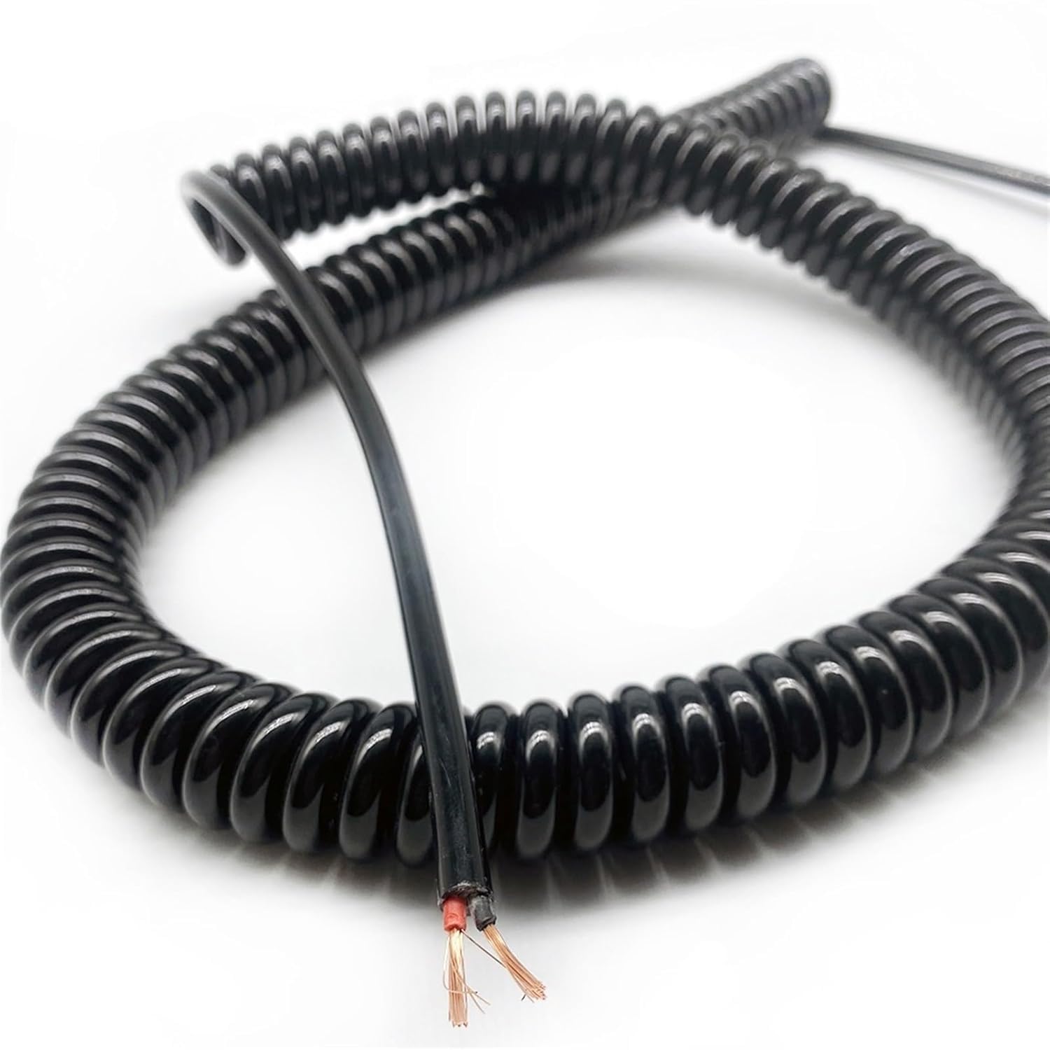 BDAYEK Spring Spiral Cable 2 Core 1.5mm2 Spiral Power Cord 15AWG Black Spring Stretchable Cable Telescopic Stranded Coiled Wire Retractable Coil(Stretch 1 meter)