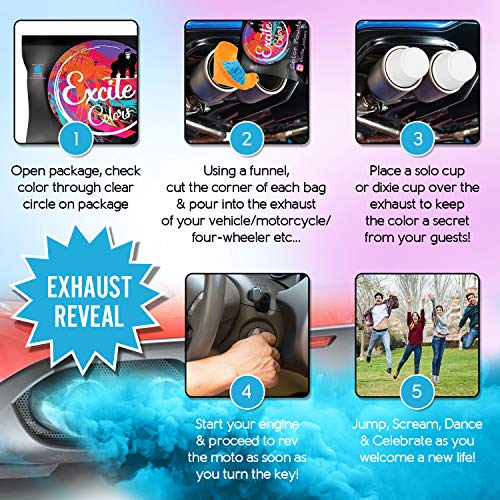 Excite Colors Gender Reveal Powder Car Burnout Tire Pack Exhaust