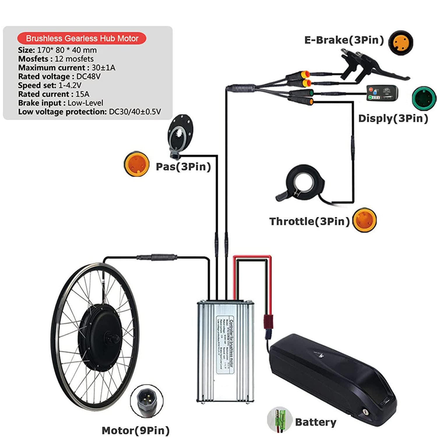 Zestaw do konwersji Rower E 20, 24, 26, 27,5, 28, 29, 700c calowy Silnik piasty tylnego koła z wolnym kołem Zestaw do konwersji roweru elektrycznego Ebike 48V/500W-24inch