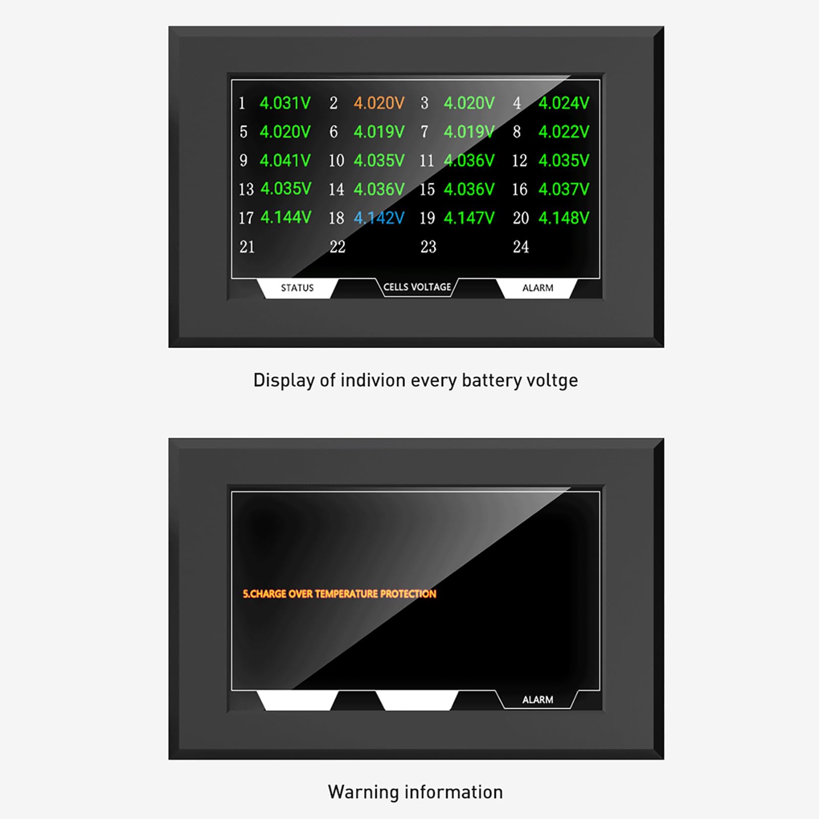 JKBMS Display LCD da 4,3 Pollici RS485 per JK BMS compatibili, monitor batteria con tensione corrente SOC e visualizzazione della tensione delle celle(LCD-4.3-RS485)