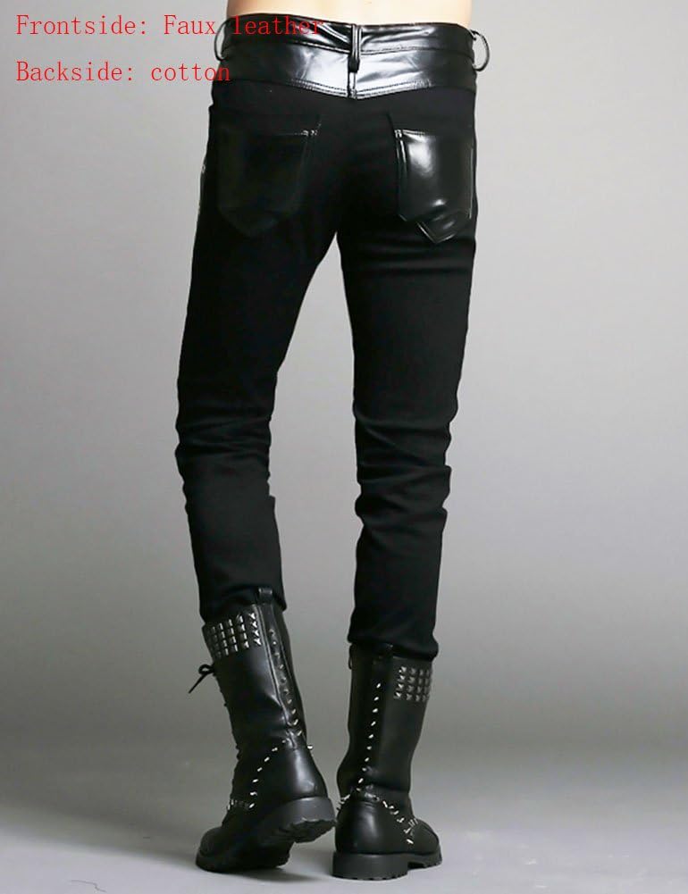 Idopy Men`s Black Slim Fit Soft PU Faux Leather Biker Pants - Image 3