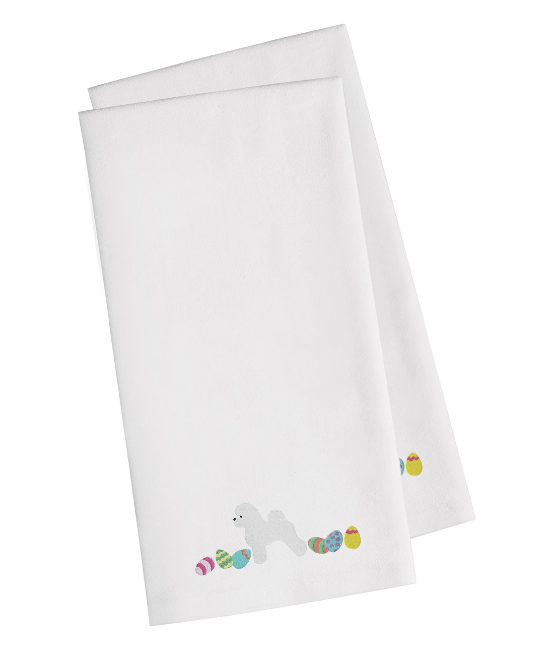 Caroline's Treasures CK1609WHTWE Lot de 2 torchons de Cuisine brodés Bichon Frise de Pâques Blanc