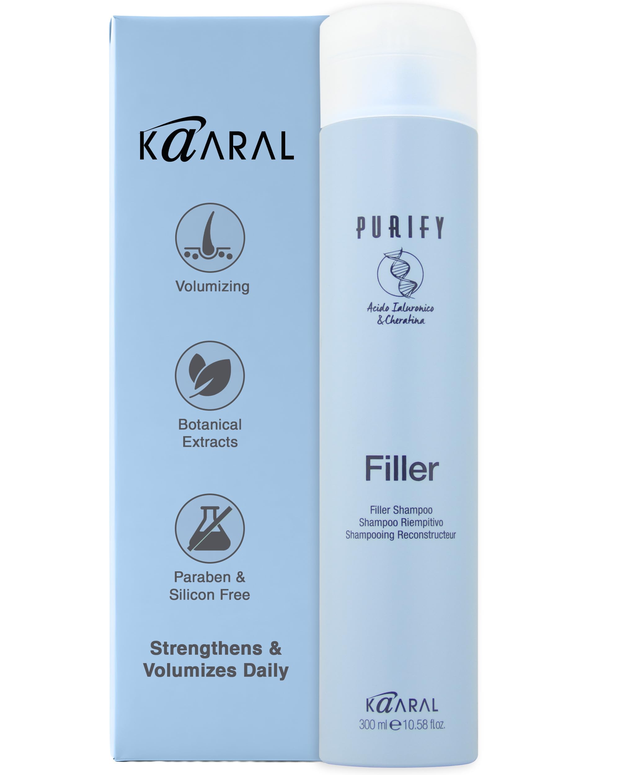 Purify Filler Shampoo - Strengthening & Volumizing Formula for Women & Men - Thickening Hair Care for Fuller Appearance, Repair and Nourishment of Fine or Damaged Hair - 300ml
