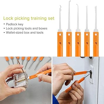 Lock Picking Kit, 17-Piece Lock Pick Set with Manual and Zip Case for Lockpicking, Extractor Tool for Beginner and Locksmith Training (Without Padlock, Orange)