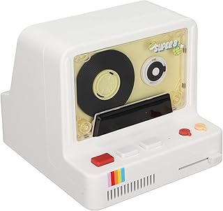 Bluetooth Cassette Player, Retro Portable Stereo Tape Bluetooth Speaker with Stereo Sound, 5 Lighting Modes, Auto Rotate Black Disk Support Bluetooth AUX and Memory Card (White)