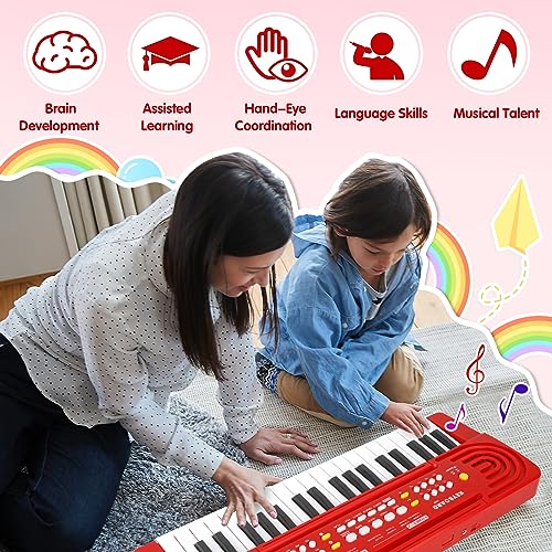 Shayson Kids Piano Keyboard with Microphone 37 Key Portable Music Piano for Childs Educational Electronic Musical Instrument Toys Gift for 3 4 5 6 Year Old Girls Boys Red - Image 3