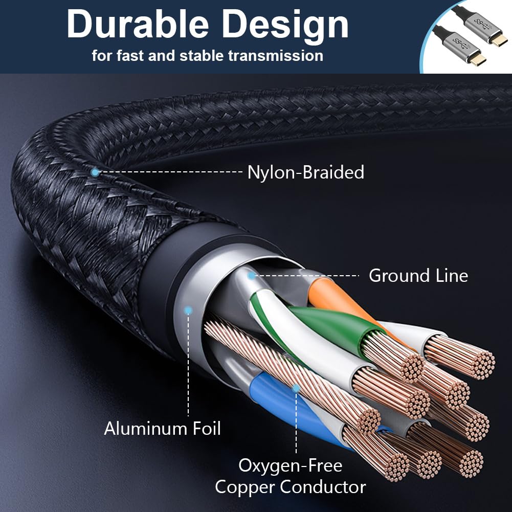 AXFEE Cavo di Prolunga USB, 100W/5A Cavo USB C, USB C a USB C, 2 Metri Nylon prolunga USB, Compatibile con i-Phone 15 Pro Max/Plus i-Pad MacBook Pro/Air Ga-laxy S23/S22 Ultra