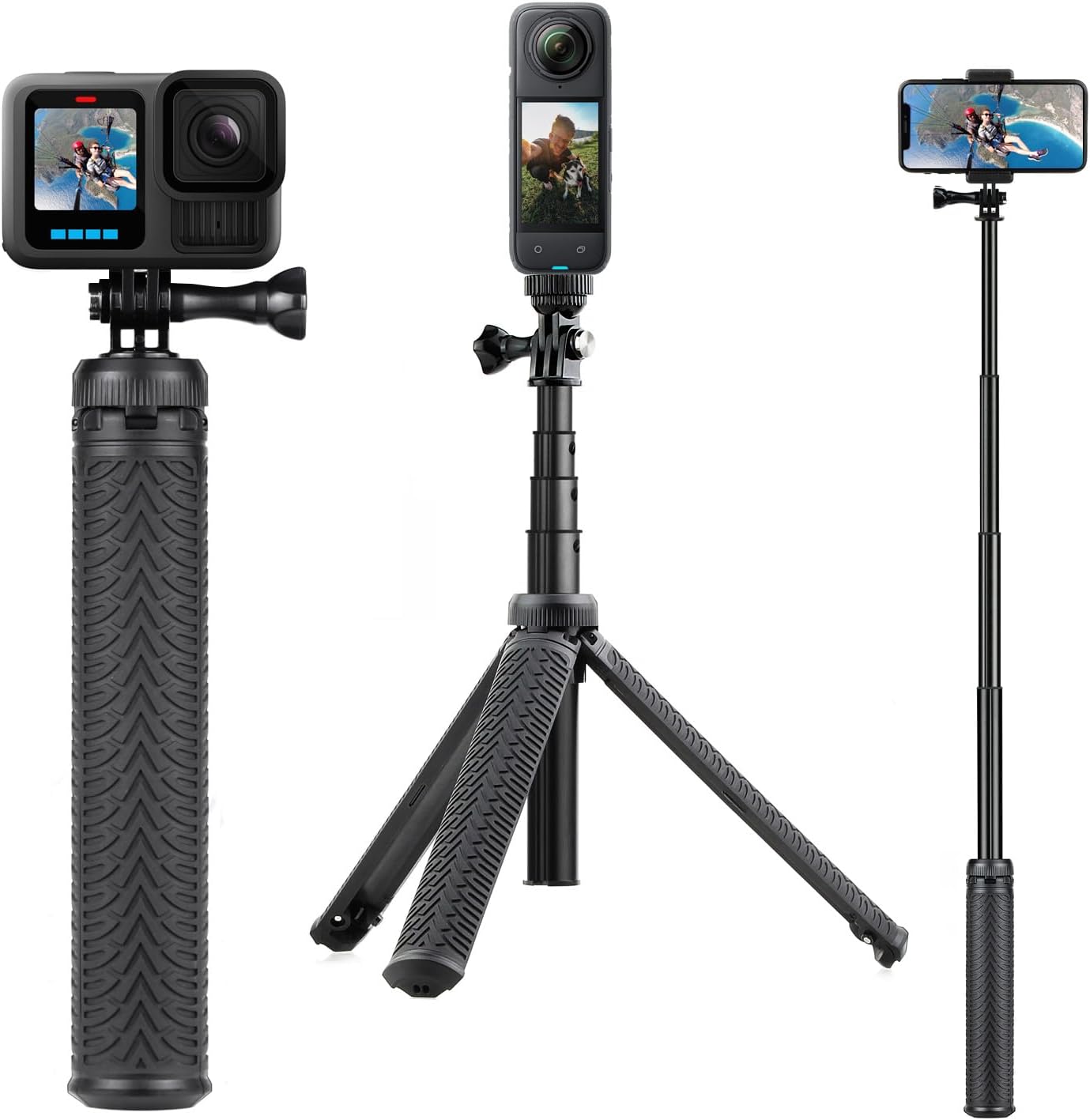 SOONSUN 3in1 Aluminum Waterproof Selfie Stick for GoPro Hero 13 12 11 10 9 8 7 6 5 4