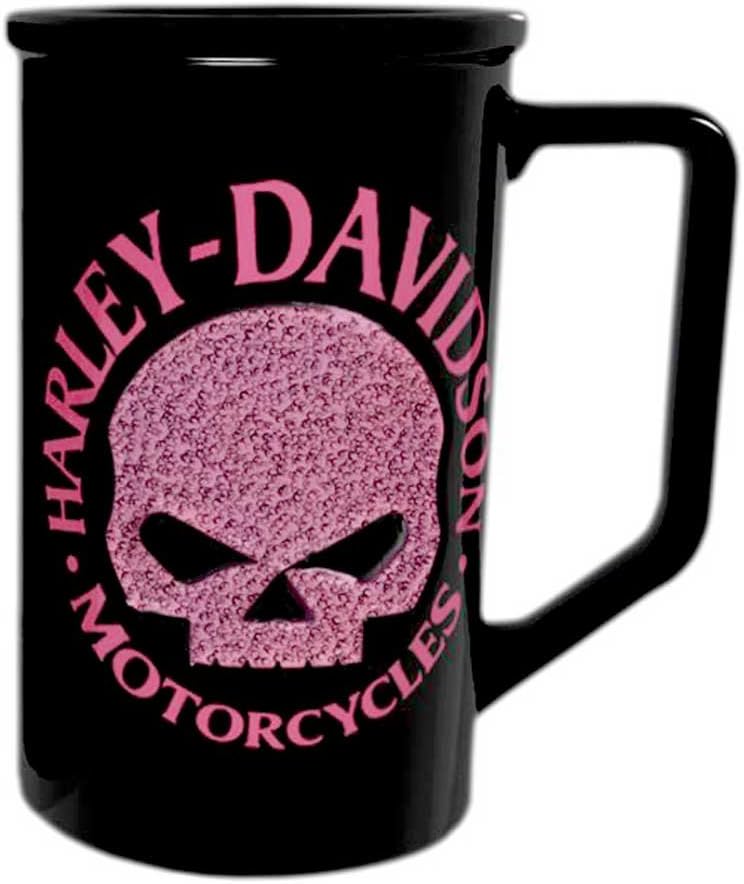 Harley-Davidson Beaded Pink Willie G. Skull Logo Coffee Mug Black HD-HDP-1397