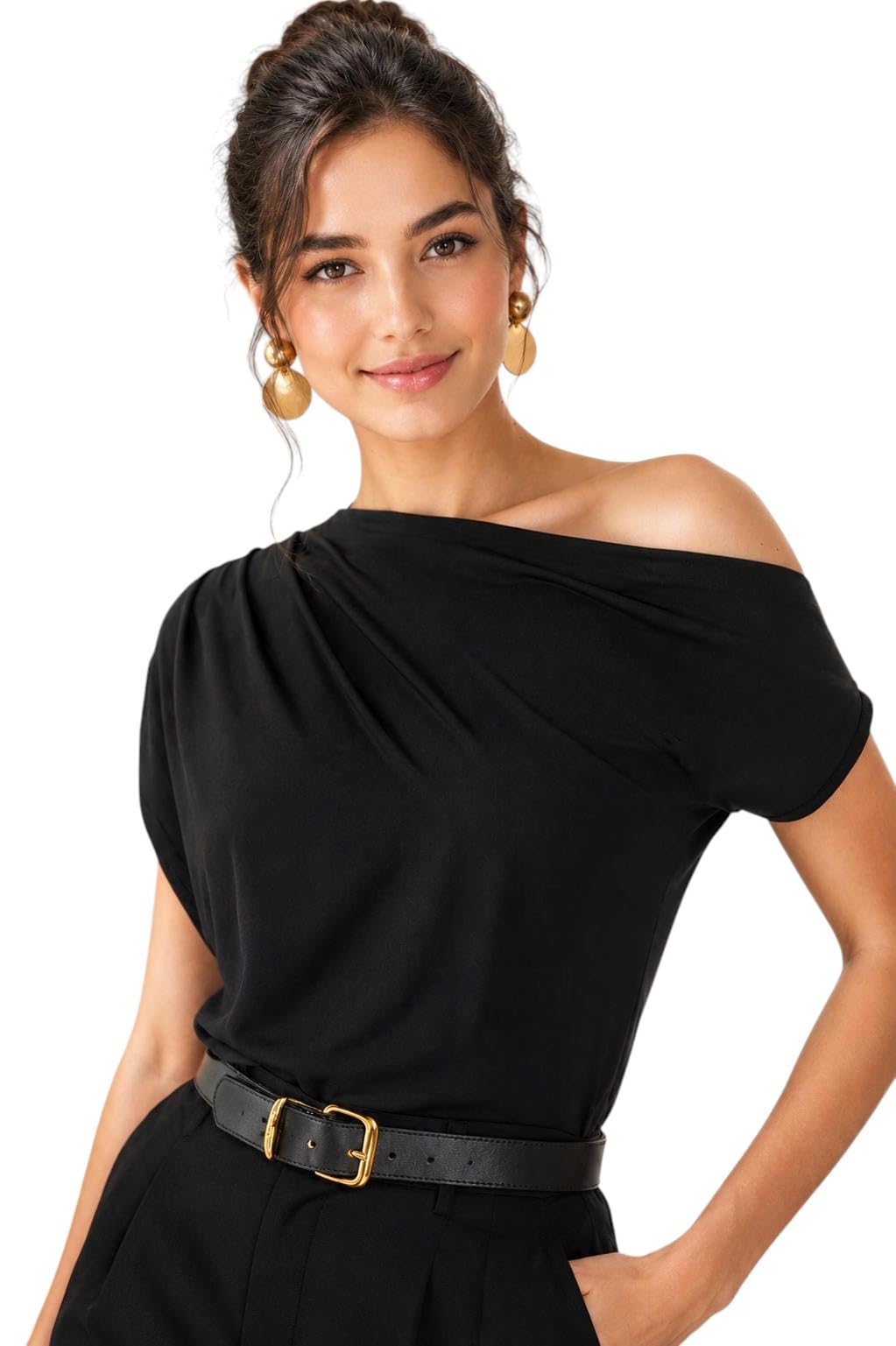 Women's Solid Off Shoulder Top | Drape Neck Half Sleeve Casual Western Top for Women | Relaxed Silhouette | Soft Knit Texture | Breathable Fabric | Office & Outings-picture-44