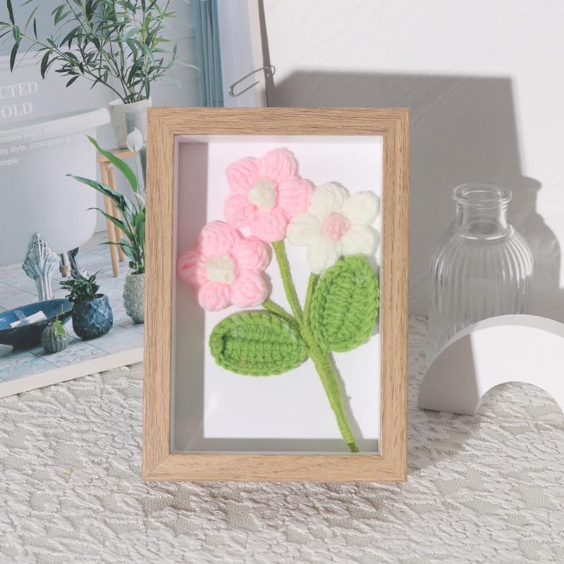 werdecade Crochet Bouquets Photo Frame Sunflower Crochet Kit Frame with Background Plate for Mother's Day Friends Womens Gifts Spring Desktop Decoration Wall Office Children's Room Decor 6.7'' (C)