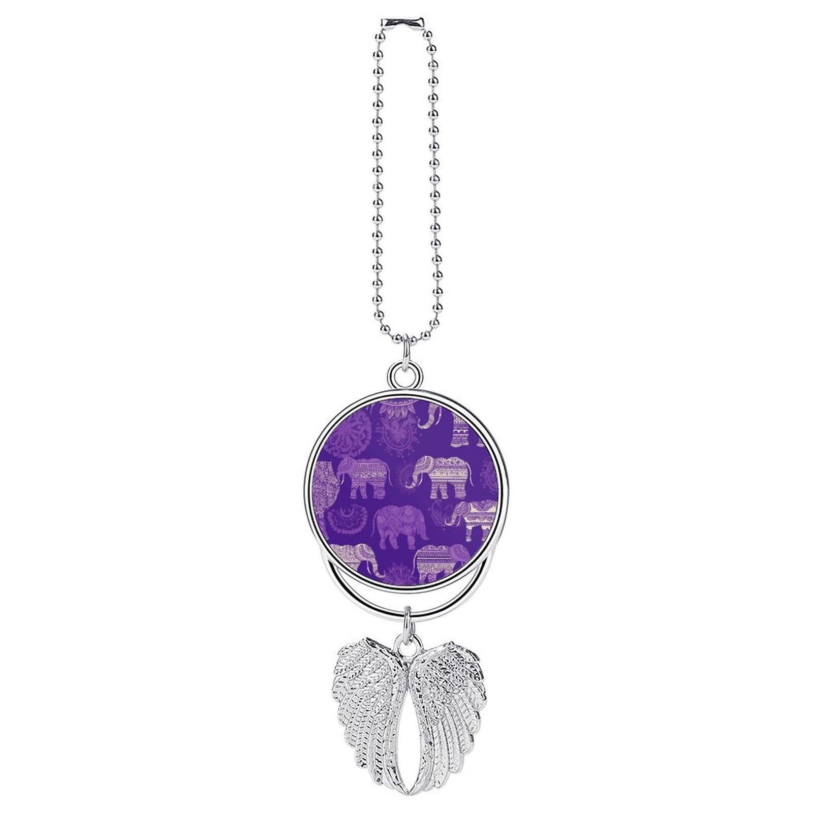 Purple Elephant Car Pendant Car Rearview Mirror Pendant Custom Photo Car Hanging Ornament Car Rear View Mirror Hanging Accessories Angel Wing Car Charm Gift for Men Women