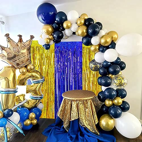 Image of BEISHIDA 4 Pcs Blue and Gold Party Streamers Fringe Foil Curtain Backdrop Tinsel Background Party Decoration for Door Wall Graduation Birthday Wedding Anniversary Party Decoration(3.28 Ft x 8.2 Ft)