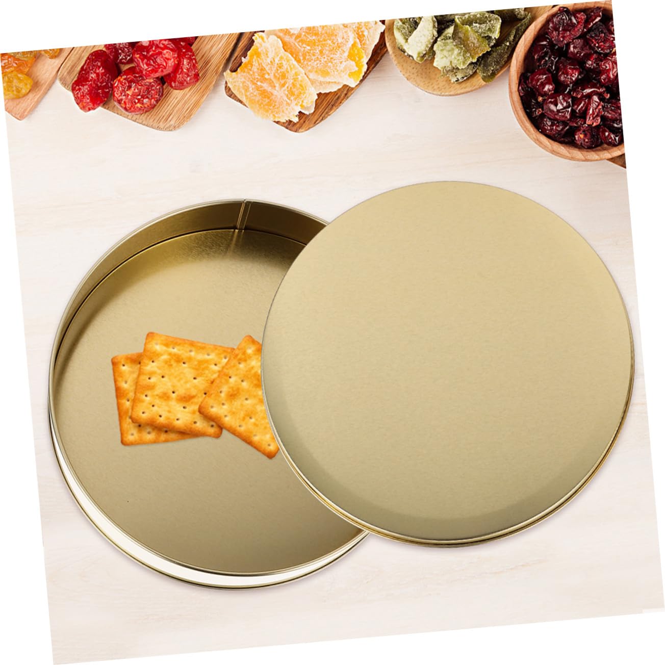Uonlytech Boîtes à Biscuits Rondes en Fer Doré Boîte à Biscuits de Noël Lot de 4 avec Couvercles Polyvalente pour Snacks et Petits Objets, Rangement pour Fêtes