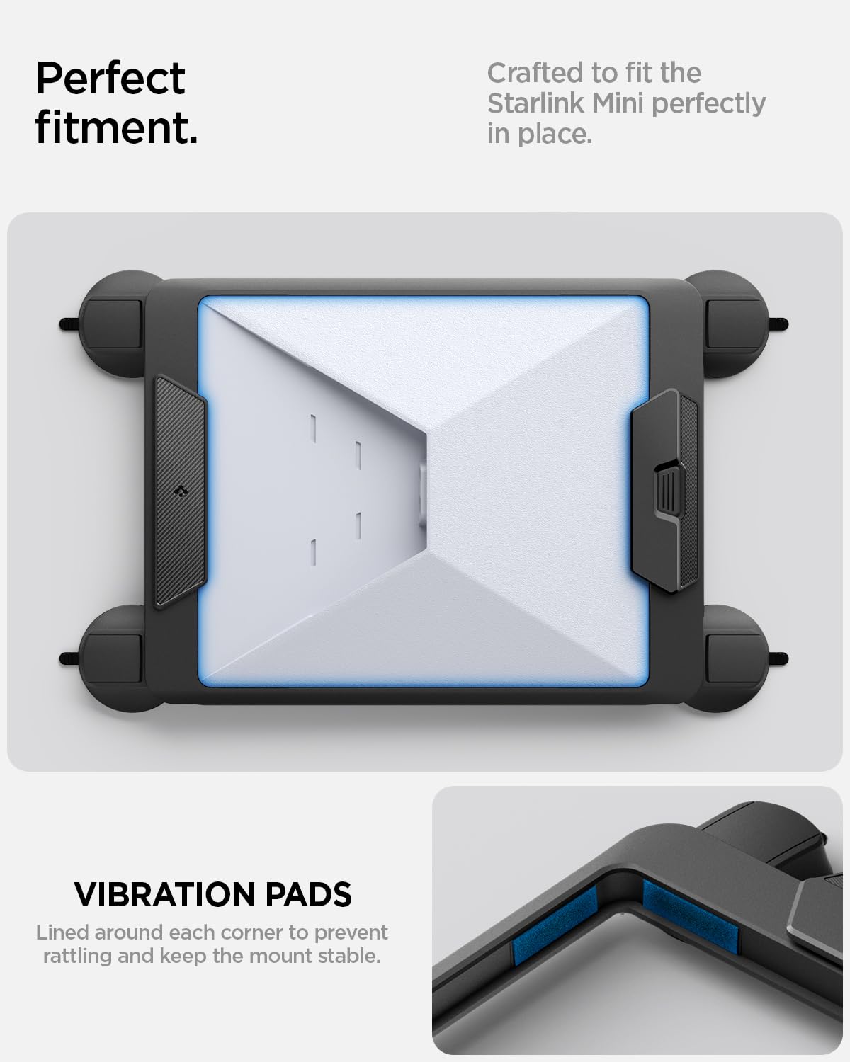 Spigen Supporto Mini Starlink – Design Antivibrazione a Sgancio Rapido con Ventose ad Alta Tenuta (Resistenza 23 kg+), Kit di Montaggio per Auto, Camper, Barche, Finestre, Vetro e Tetto Apribile