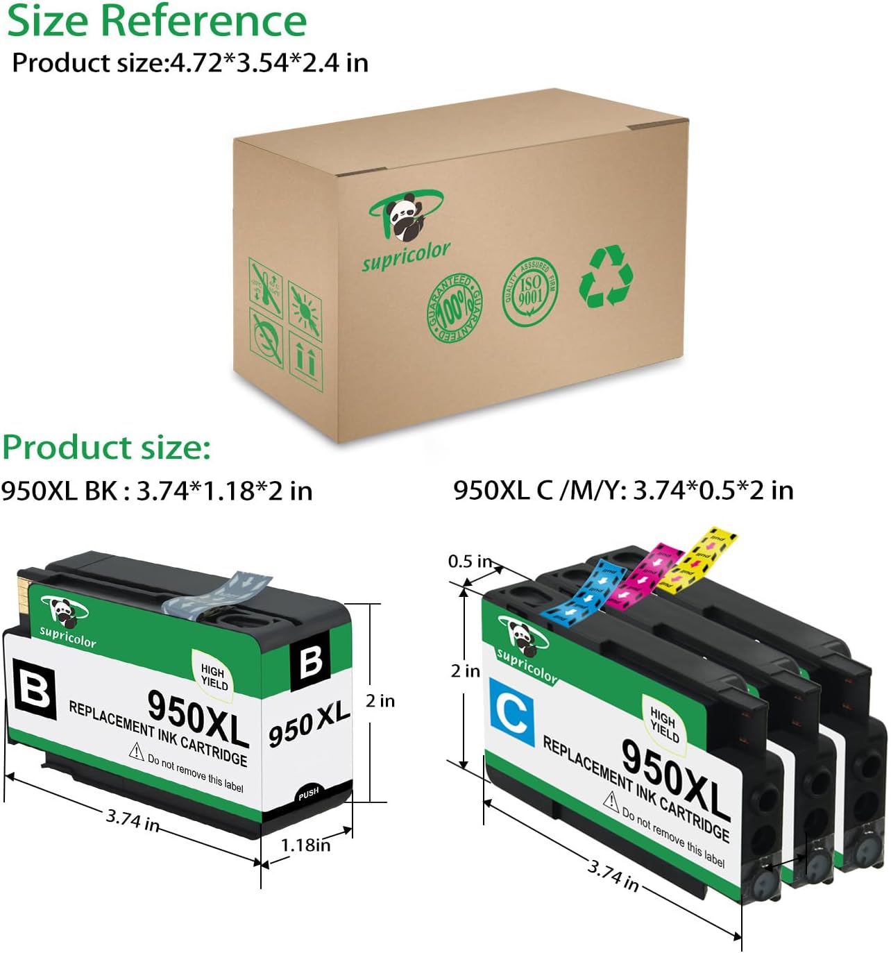 Supricolor Replacement 950XL 951XL Ink Cartridges, 950 951 Compatible Ink Works with OfficeJet Pro 8600 8610 8620 8630 8660 8640 8615 8625 276DW 251DW 271DW Printers(Black Yellow Magenta Cyan)