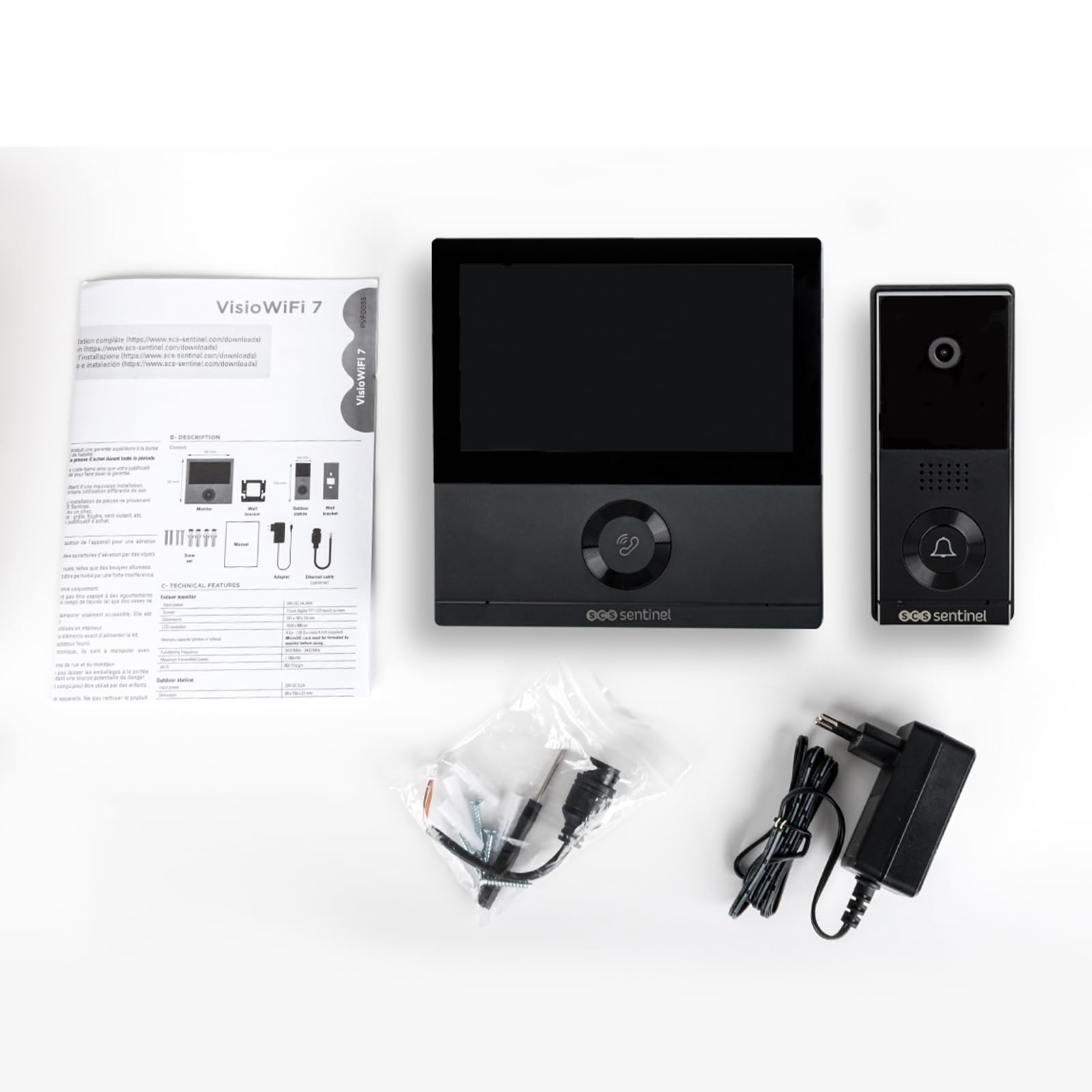 SCS Sentinel - Interphone Vidéo Connecté Filaire VisioWifi - Grand Angle 110° - Écran Tactile 7’’ - Connectivité Wi-FI 802.11b/g/n - Capture Photos et Vidéos