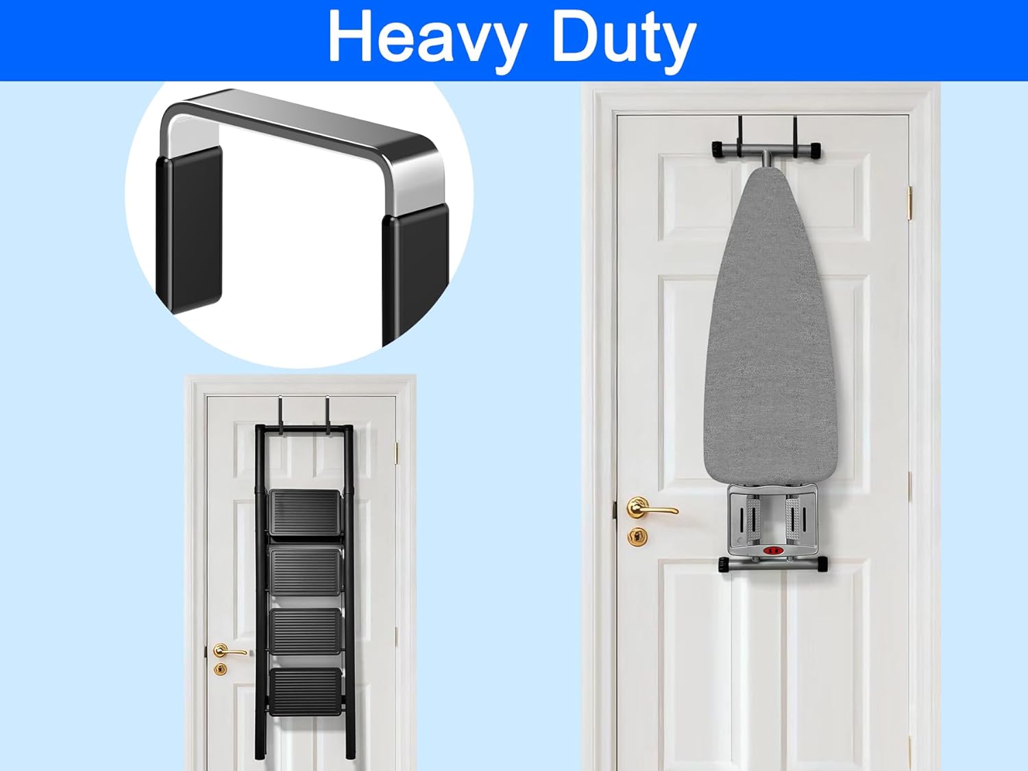 Over The Door Metal Hooks with Plastic Coating 5.5 Fit 0.5 to 1 3/8 Door 4 Pcs Heavy Duty Single Towel Robe Rack Wreath Bathroom Shower Hanger Shoe Organizer Ironing Board Short Black