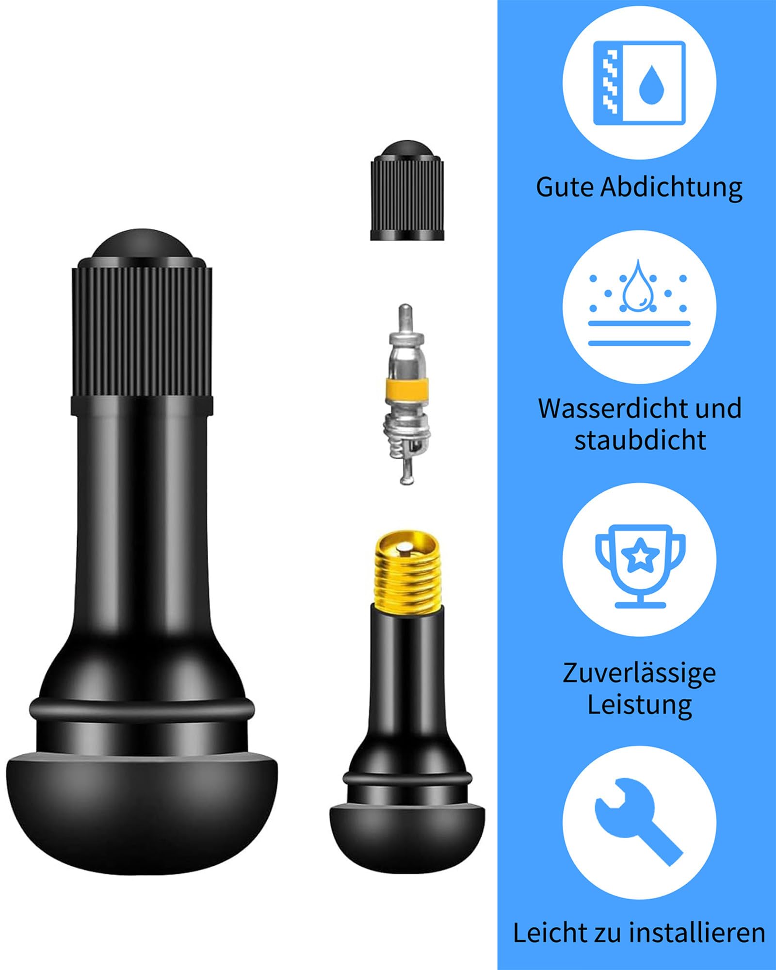 100 pièces TR413 Valve de pneu en caoutchouc : Valve de pneu universelle Snap-in pour la plupart des voitures et motos, 45 mm
