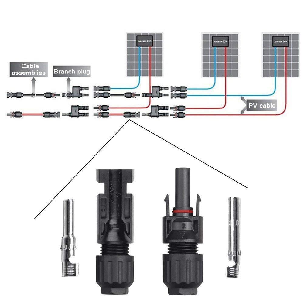 GTIWUNG Zonnepaneelstekker 8 paar zonne-stekkers mannelijk vrouwelijk zonnepaneel kabelstekker fotovoltaïsche connectors IP67 met 2 stuks moersleutel