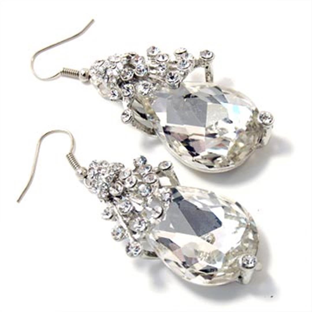 Fancy Teardrop Earrings C23 Clear Crystal Glass Stones Large