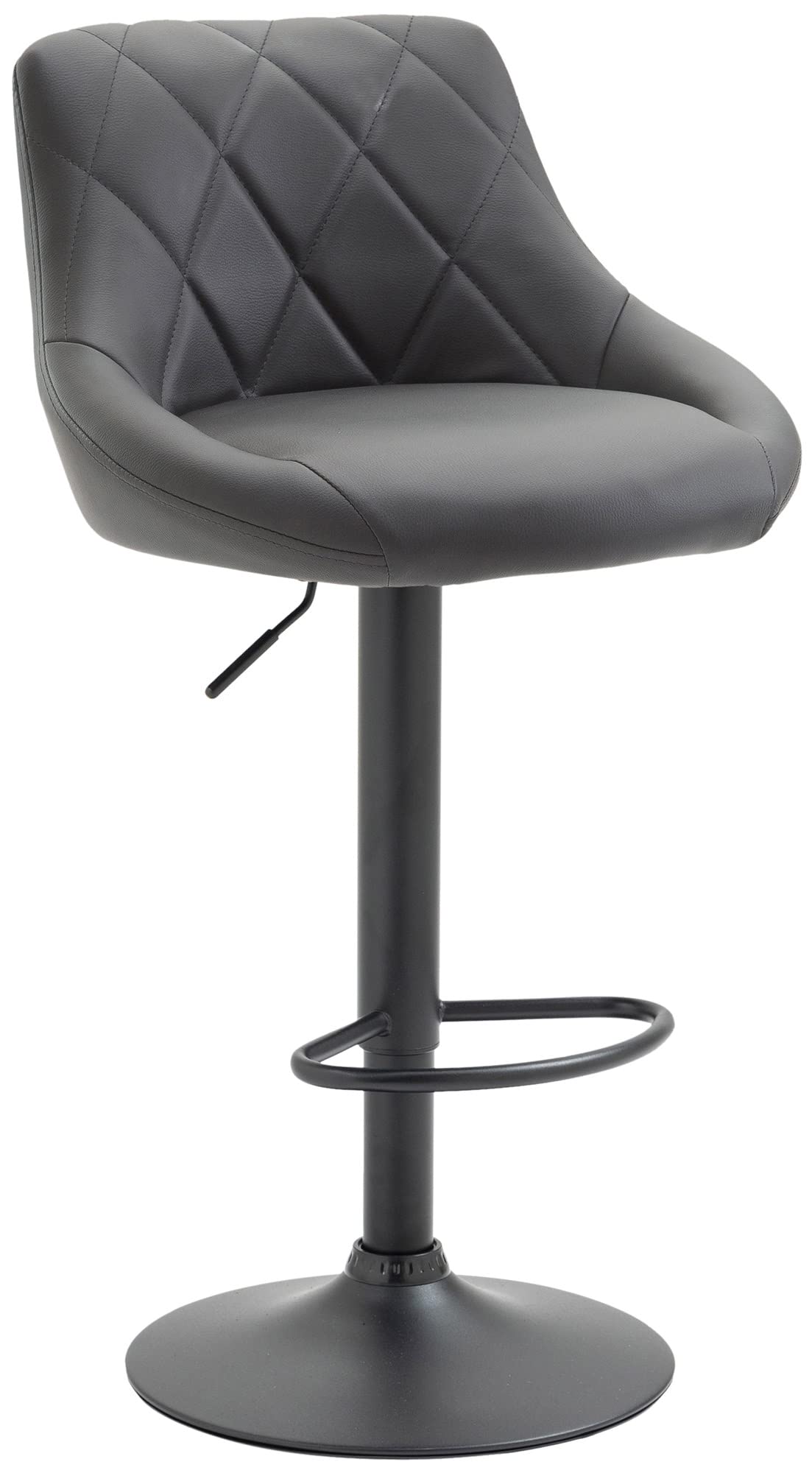 CLP Tabouret De Bar Réglable en Hauteur Lazio Similicuir I Chaise Hauteur De Bar Confortable avec Dossier Et Repose-Pied I Réglable Pivotant, Couleur:Gris, Couleur du Cadre:Noir
