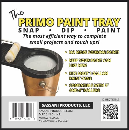 The Primo Paint Tray | Snap on Paint Tray for 4\" Rollers & Brushes | No More Pouring Paint | Convenient | Efficiently Complete DIY Projects and Touch-ups
