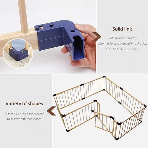 Miniatura 4 de Jolan Corralito para bebés con puerta, valla de madera para interiores y exteriores, corralito de seguridad para niños, valla de gateo, con