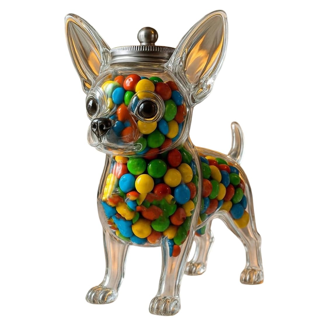 Jnchdghwa Airtight Glass Chihuahua Shaped Pet Food Storage Container Freshness Preserving Dog Treat Jar for Kitchen