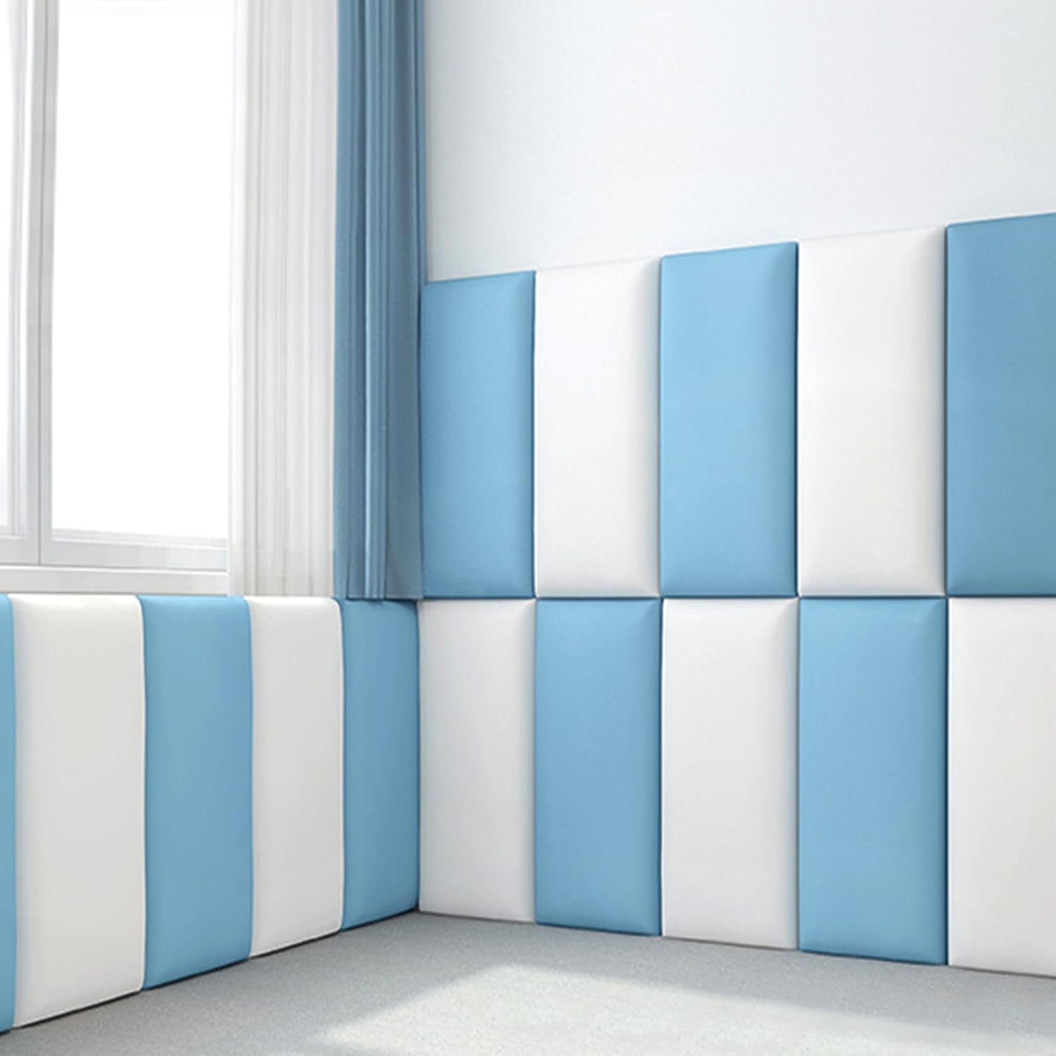 Sky Blue 3D Wall Panels, Set of 2 Upholstered Padding, 30x40 cm Decorative Wall Cushion for Bed Headboard & Children's Room Impact Protection