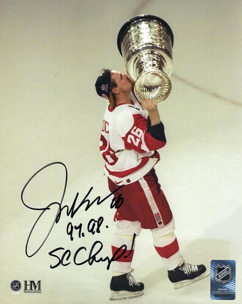 Joe Kocur Signed Detroit Red Wings Kissing Stanley Cup 8x10 Photo w/97, 98 SC Champ