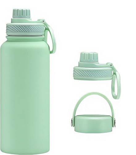 Miniatura 11 de Botella de agua negra aislada de 32 onzas, botella de agua grande de acero inoxidable de metal, botella de agua para hombre, para gimnasio, Negro