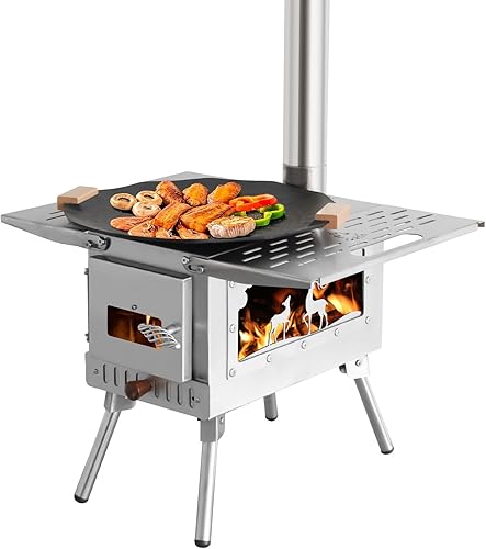 Miniatura 2 de Estufa de tienda de campaña al aire libre Estufa de camping portátil Estufa de acero inoxidable con tubo de chimenea para cocinar al aire libre