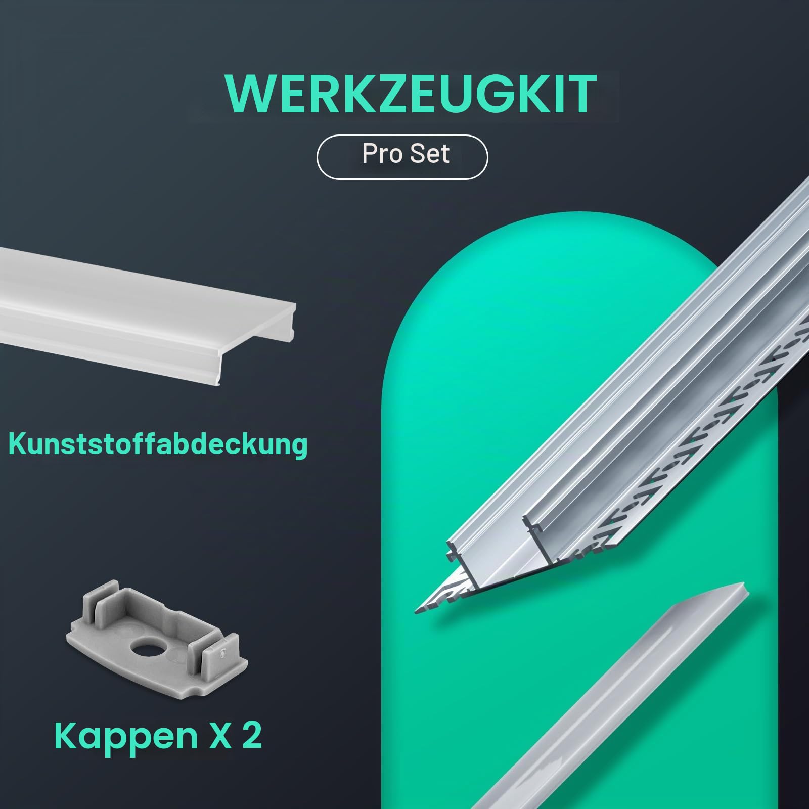 10 LED Fliesenprofil 2m ohne Vorfräsung, Einfache Montage Flächenbündiges LED Unterputzprofil für Led Streifen bis 20 mm, Inkl. Abdeckung & Endkappen
