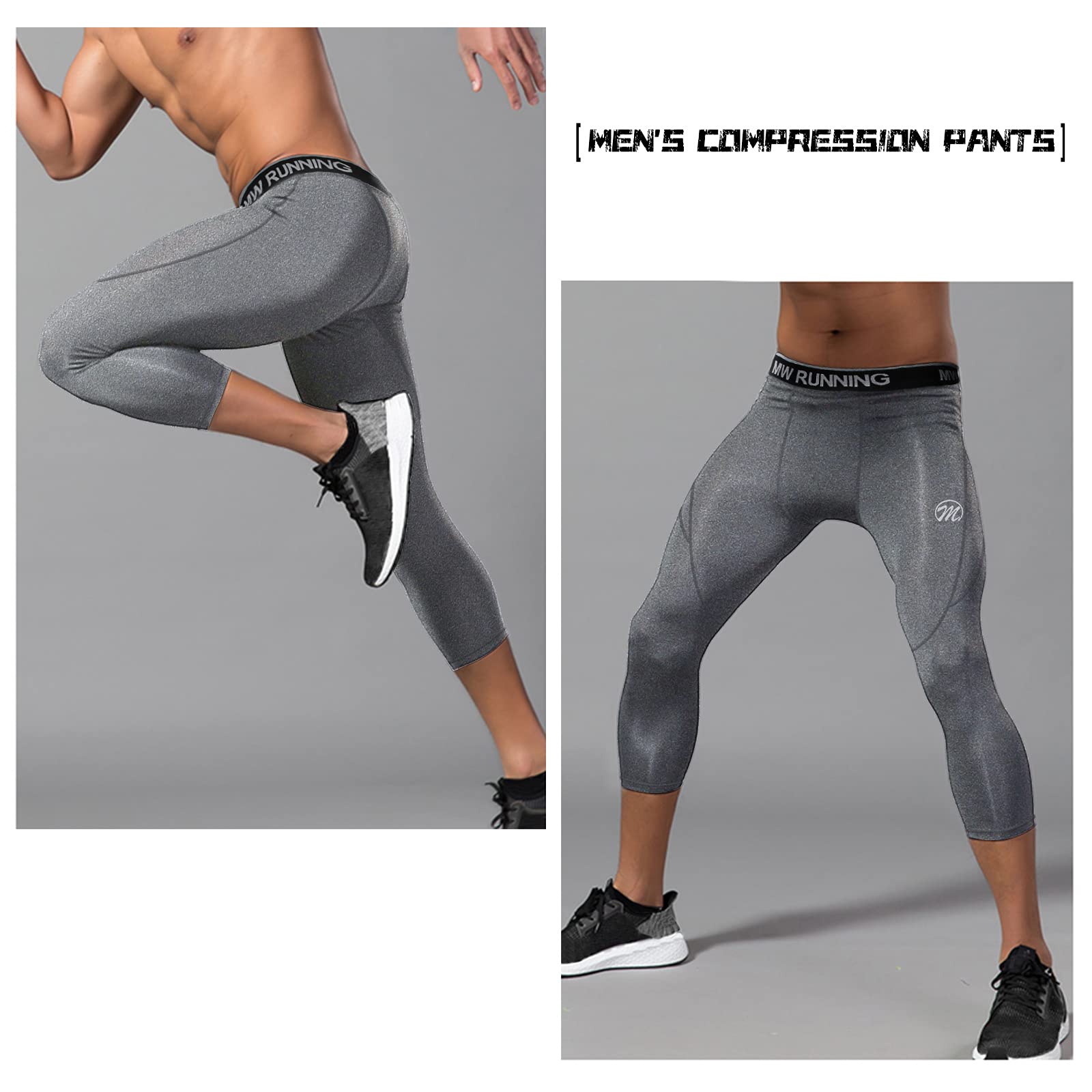 MEETWEE Leggins Uomo, Pantaloni Running Calzamaglia con 2 Tasche Laterali Compressione Tights Sportivo Calzamaglie for Corsa Jogging Fitness
