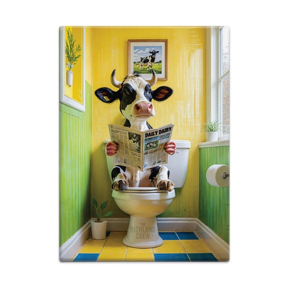 Fridge Magnet (65 x 90 mm) - The Highland Crew (Dairy Cow on Toilet - Yellow)