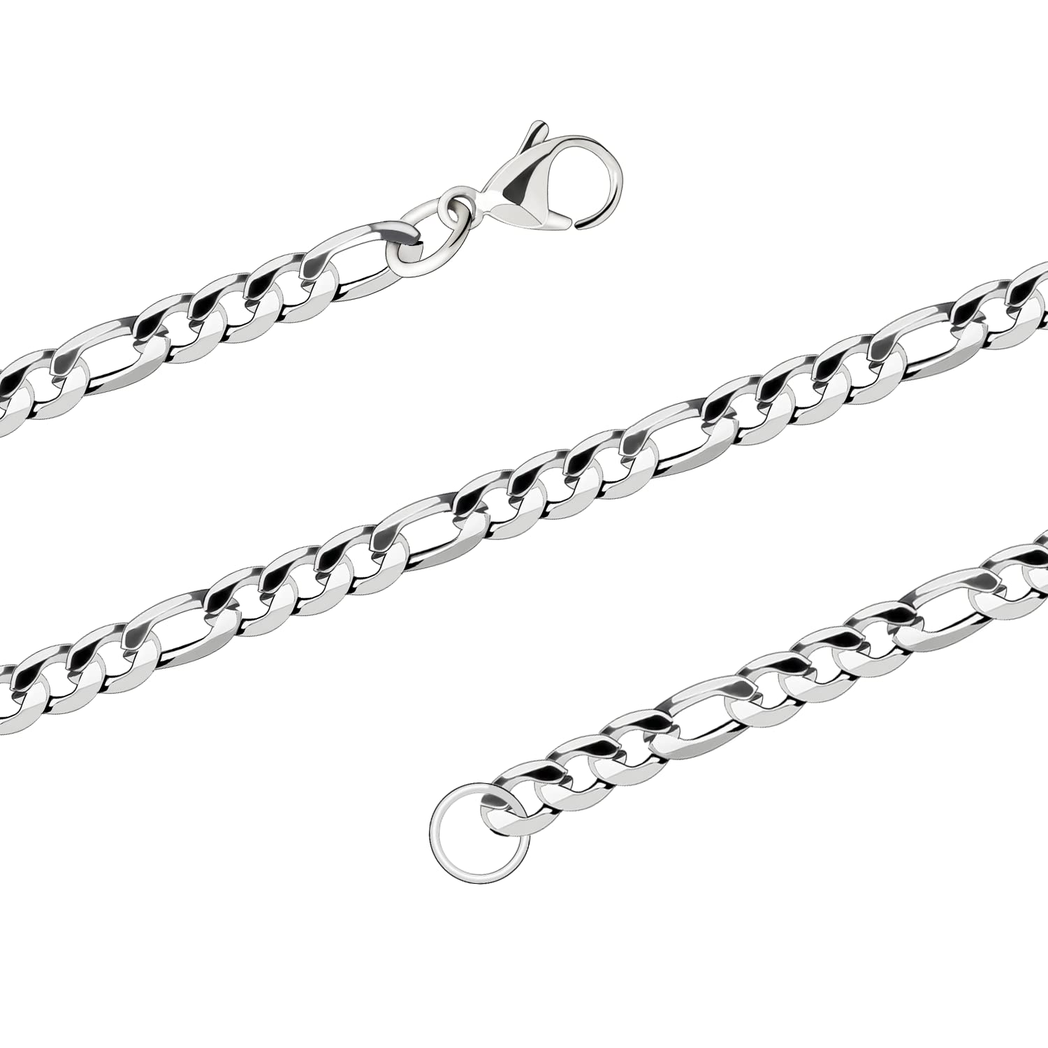 Aurstore - Collana da uomo ro in acciaio inox argentato, lunghezza: 50 cm, 55 cm e 60 cm a scelta