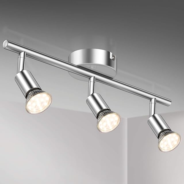 Defurhome LED Ceiling Light Rotatable, 3 Way Adjustable Modern Ceiling Spotlights(White Chrome) for Kitchen, Living Room, Bedroom,Including 3 x 3.5W GU10 Led Bulbs(380LM, Warm White)